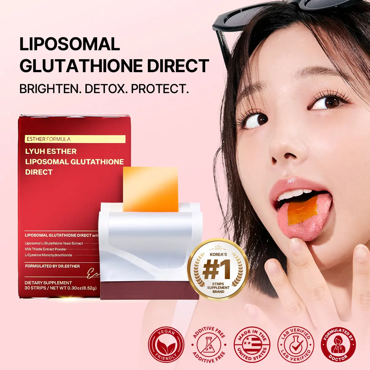 ESTHER FORMULA Liposomal Glutathione Direct (80Mg*30Strips) Glutathione Strips, Korean Beauty Supplement Made in USA for Antioxidant, Skin Tone Care, K-Beauty, Inner Beauty Healthcare Fitness Beauty Film