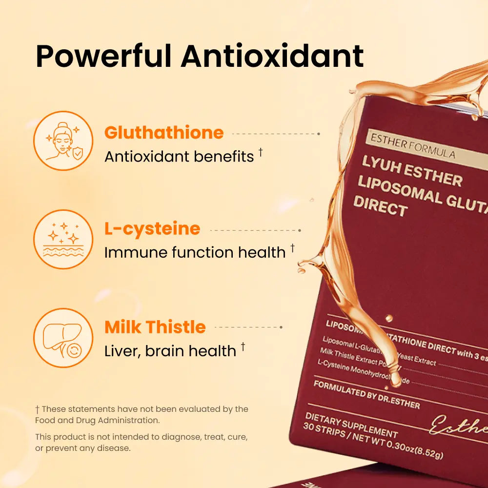 ESTHER FORMULA Liposomal Glutathione Direct (80Mg*30Strips) Glutathione Strips, Korean Beauty Supplement Made in USA for Antioxidant, Skin Tone Care, K-Beauty, Inner Beauty Healthcare Fitness Beauty Film
